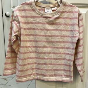 Like New Zara Kids Long Sleeve Shirt with Pink Stripes - Size 5